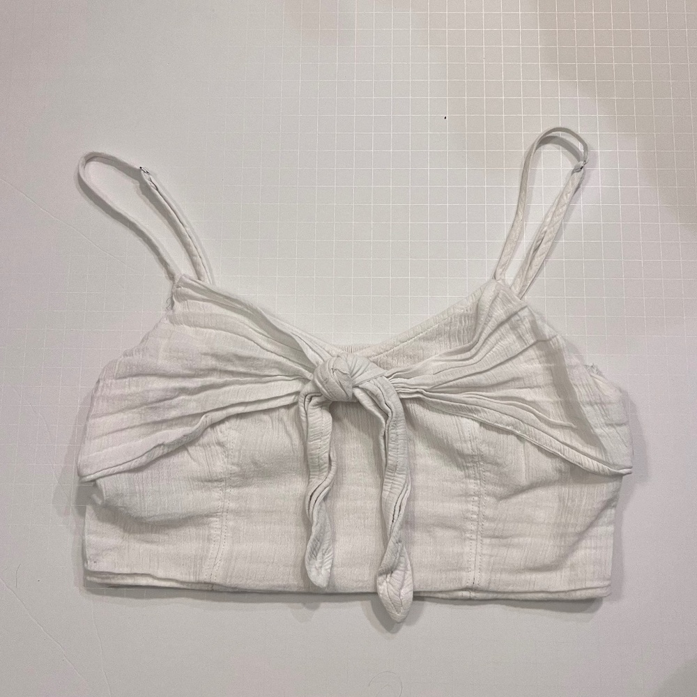 Aerie White Tie Front Crop Tank Top - XS